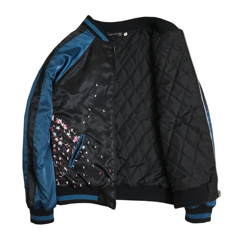 Bombers oversize vert et noir en satin brodé carpe koï, fleurs de cerisier - Vestes et manteaux - THE FASHION PARADOX