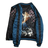 Bombers oversize vert et noir en satin brodé carpe koï, fleurs de cerisier - Vestes et manteaux - THE FASHION PARADOX