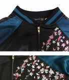 Bombers oversize vert et noir en satin brodé carpe koï, fleurs de cerisier - Vestes et manteaux - THE FASHION PARADOX
