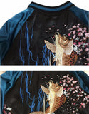 Bombers oversize vert et noir en satin brodé carpe koï, fleurs de cerisier - Vestes et manteaux - THE FASHION PARADOX
