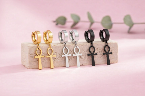 Anneaux Boucles d'Oreille Croix Ankh Égyptienne pendantes-BIJOUX-THE FASHION PARADOX