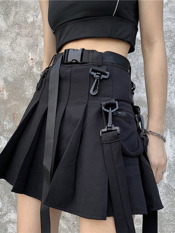 Jupe noire sportwear street style coréen poches et lanières-Jupes-THE FASHION PARADOX