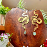 Boucles d'oreille witchcraft serpent doré et quartz vert-BIJOUX-THE FASHION PARADOX