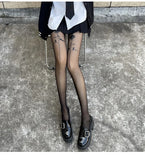 Collant noir transparents motif rose noire grunge rock-Leggings et collants-THE FASHION PARADOX