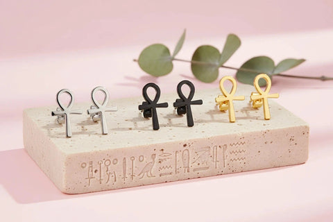 Boucles d'oreille clou Croix Ankh égyptienne Minimaliste Acier-BIJOUX-THE FASHION PARADOX