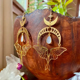 Boucles d'oreille papillon lune et pierre cristal dorés-BIJOUX-THE FASHION PARADOX