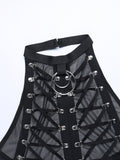 Crop top noir gothique à lacets corsetés-Top-THE FASHION PARADOX