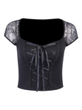 Crop top t-shirt noir en velours gothique bustier-Top-THE FASHION PARADOX