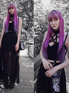 Crop top dos nu noir witch pentagramme en velours-THE FASHION PARADOX