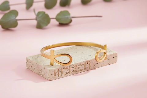 Bracelet Ankh en acier inoxydable finition dorée, bijou symbolique unisexe