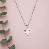 Collier Ankh Horus en acier inoxydable finition argentée, style égyptien minimal