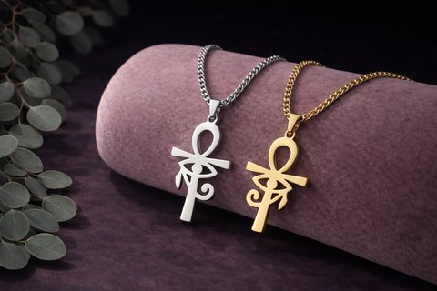 Collier Ankh Horus en acier inoxydable, bijou symbolique unisexe, vue de face