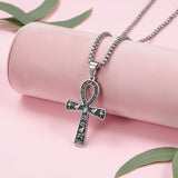 Collier Ankh NEFER en acier inoxydable finition argentée, style minimal et intemporel