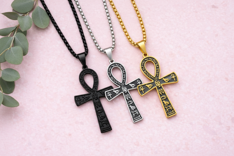 Collier Ankh NEFER en acier inoxydable, bijou symbolique unisexe, vue de face