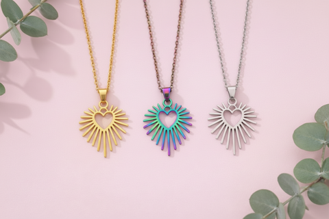 Collier Coeur Soleil Radiant Minimaliste or, irisé, argent-BIJOUX-THE FASHION PARADOX