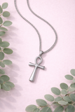 Collier croix Ankh en acier inoxydable finition argentée, bijou durable unisexe
