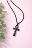 Collier croix Ankh en acier inoxydable finition noire, bijou égyptien contemporain