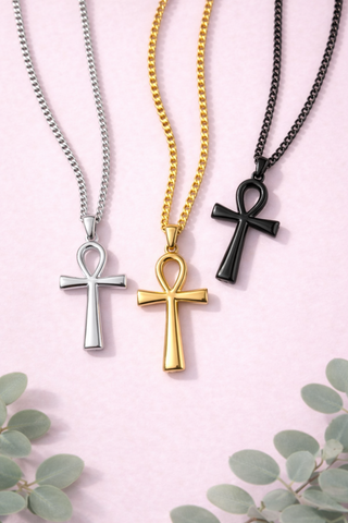 Collier croix Ankh en acier inoxydable, bijou symbolique unisexe, vue de face