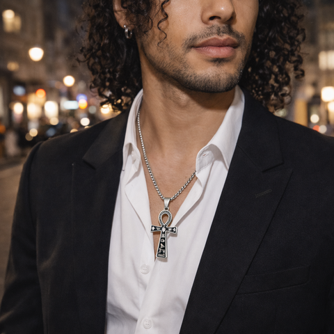 Pendentif Ankh NEFER en acier inoxydable, croix de vie égyptienne au design contemporain