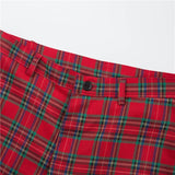 Pantalon carreaux rouges tartan taille haute grunge rock 7/8-Pantalons-THE FASHION PARADOX