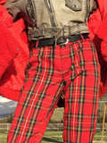 Pantalon carreaux rouges tartan taille haute grunge rock 7/8-Pantalons-THE FASHION PARADOX