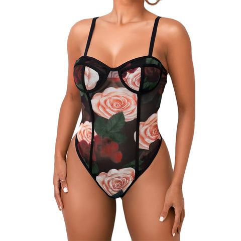 Body en resilles fines motif floral ²roses roses aesthetic goth-Bodys-THE FASHION PARADOX