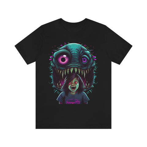 Tshirt noir unisexe petite fille cauchemar monstre zombie-T-Shirts-THE FASHION PARADOX