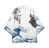 Kimono japonais noir ou blanc estampe Vague de Kanagawa - Kimono - THE FASHION PARADOX