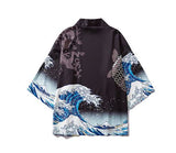 Kimono japonais noir ou blanc estampe Vague de Kanagawa - Kimono - THE FASHION PARADOX