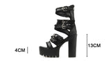 Sandales montantes à talon grunges rock noires à lanières-Chaussures-THE FASHION PARADOX
