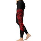 Leggings noir goth witch motif roses rouges sur la cuisse-Leggings et collants-THE FASHION PARADOX