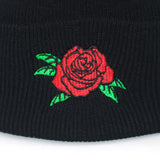 Bonnet noir grunge rock aesthetic broderie rose rouge-Accessoires-THE FASHION PARADOX