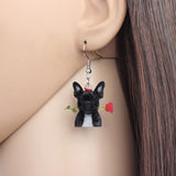 Boucles d'oreille bouledogue noires avec une rose rouge-BIJOUX-THE FASHION PARADOX
