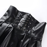 Jupe patineuse noire en simili cuir vegan ceinture serre taille - Jupes - THE FASHION PARADOX