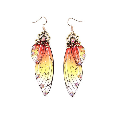 Boucles d'oreille ailes de fée, ailes de papillons orange couleurs feu et strass - BIJOUX - THE FASHION PARADOX