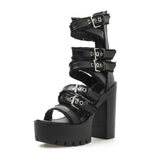Sandales montantes à talon grunges rock noires à lanières-Chaussures-THE FASHION PARADOX