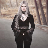 Crop top noir goth witch manches évasée velours dentelle - Top - THE FASHION PARADOX