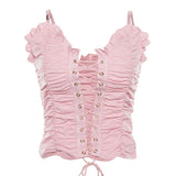 Crop top froncé rose pastel cute caraco corseté aesthetic-Top-THE FASHION PARADOX