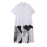 Robe chemisier motif imprimé noir et blanc asymétrique - Robes - THE FASHION PARADOX
