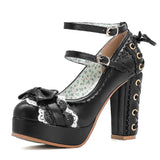 Chaussures lolita talon dentelle laçage noir rose-Chaussures-THE FASHION PARADOX