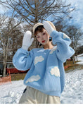 Pull over maille tricoté bleu ciel motif nuages soft girl-Top-THE FASHION PARADOX