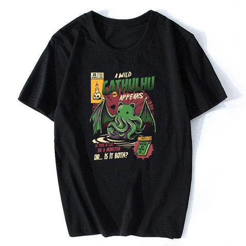 T-shirt fun noir unisexe pop cuture Cathulhu-T-Shirts-THE FASHION PARADOX