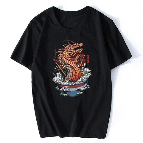 T-shirt noir unisexe motif fun japonais dragon-T-Shirts-THE FASHION PARADOX