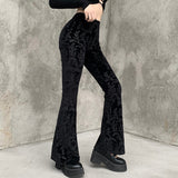 Pantalon velours évasé noir gothique motif pattes d'eph - Pantalons - THE FASHION PARADOX