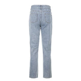 Jeans en denim bleu rétro taille haute avec broderies cerises-Pantalons-THE FASHION PARADOX