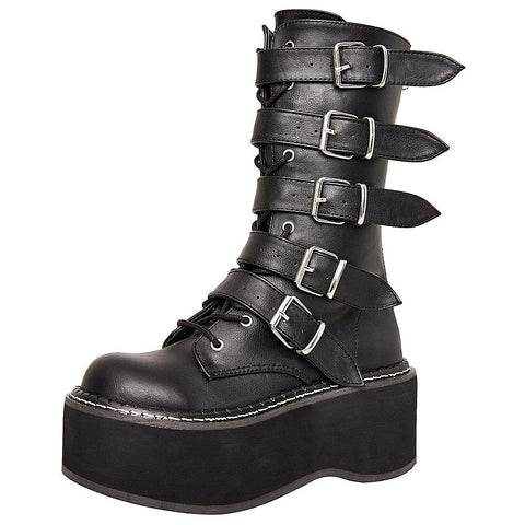 Bottes gothiques grunges noires à plateforme sangles montantes-Chaussures-THE FASHION PARADOX