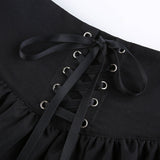 Mini jupe noire punk rock à volants et tulle avec ceinture corsetée-Jupes-THE FASHION PARADOX