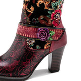 Bottes en cuir colorées vintage avec broderies florales-Chaussures-THE FASHION PARADOX