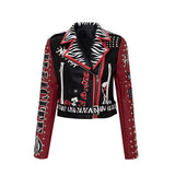 Perfecto rouge noir et blanc similicuir zebré clouté punk-Vestes et manteaux-THE FASHION PARADOX