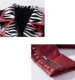 Perfecto rouge noir et blanc similicuir zebré clouté punk-Vestes et manteaux-THE FASHION PARADOX